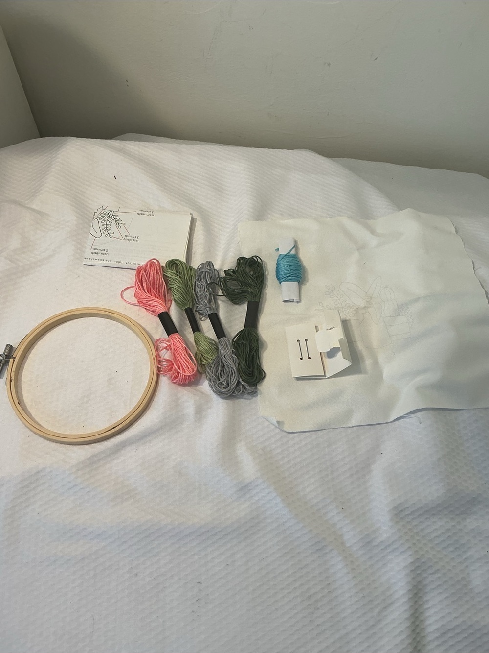 Embroidery Starter Kit with Pink, Green, Gray & Blue Threads